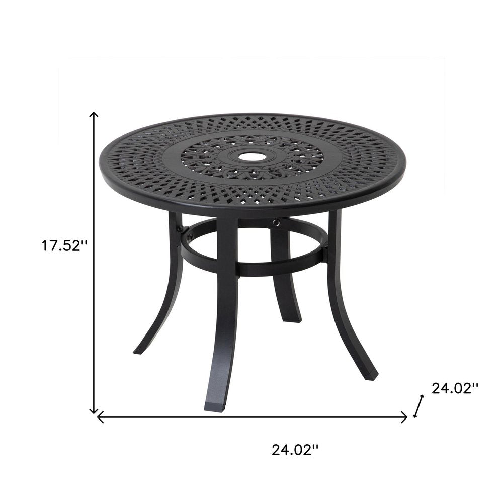 Black Rounded Metal Outdoor Bistro Table with Umbrella Hole - 24-inch