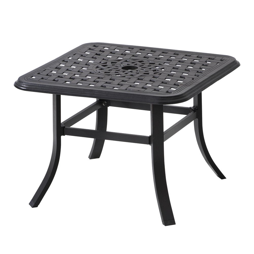 Black Square Metal Outdoor Bistro Table with Umbrella Hole - 24-inch