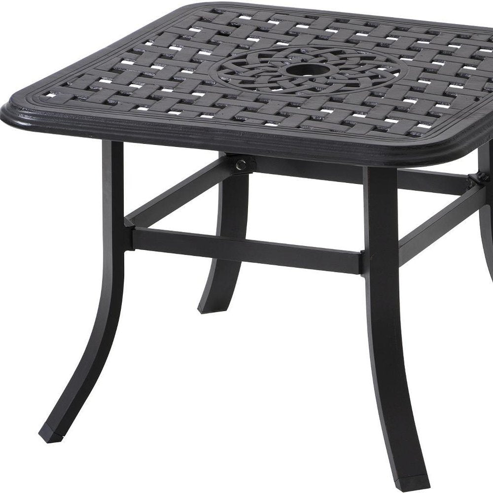 Black Square Metal Outdoor Bistro Table with Umbrella Hole - 24-inch