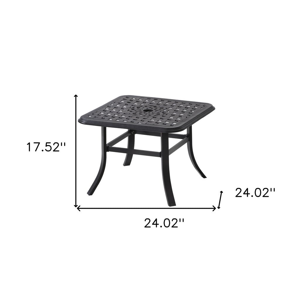 Black Square Metal Outdoor Bistro Table with Umbrella Hole - 24-inch