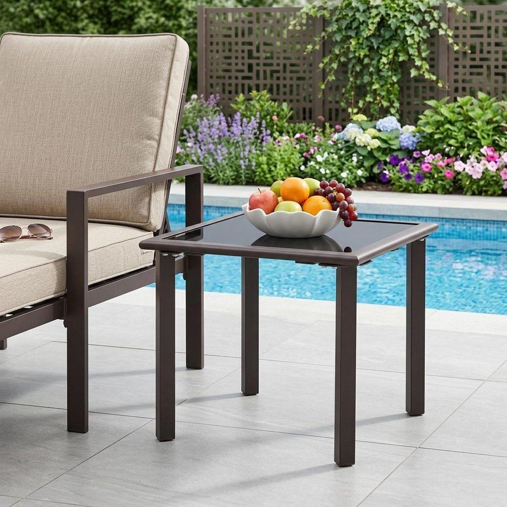 Black Square Glass Outdoor Side Table - 18-inch
