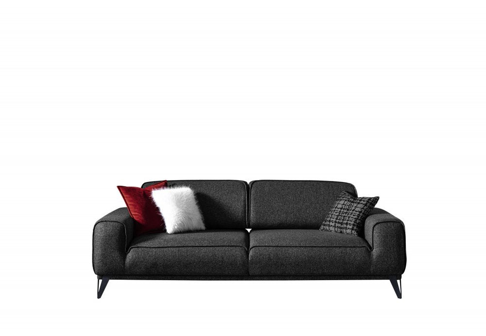 Dark Gray Linen Sleeper Sofa and Toss Pillows with Silver Legs