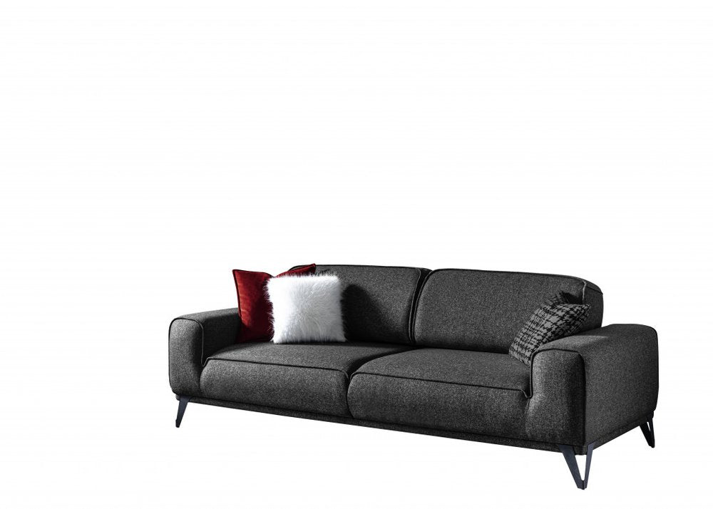 Dark Gray Linen Sleeper Sofa and Toss Pillows with Silver Legs