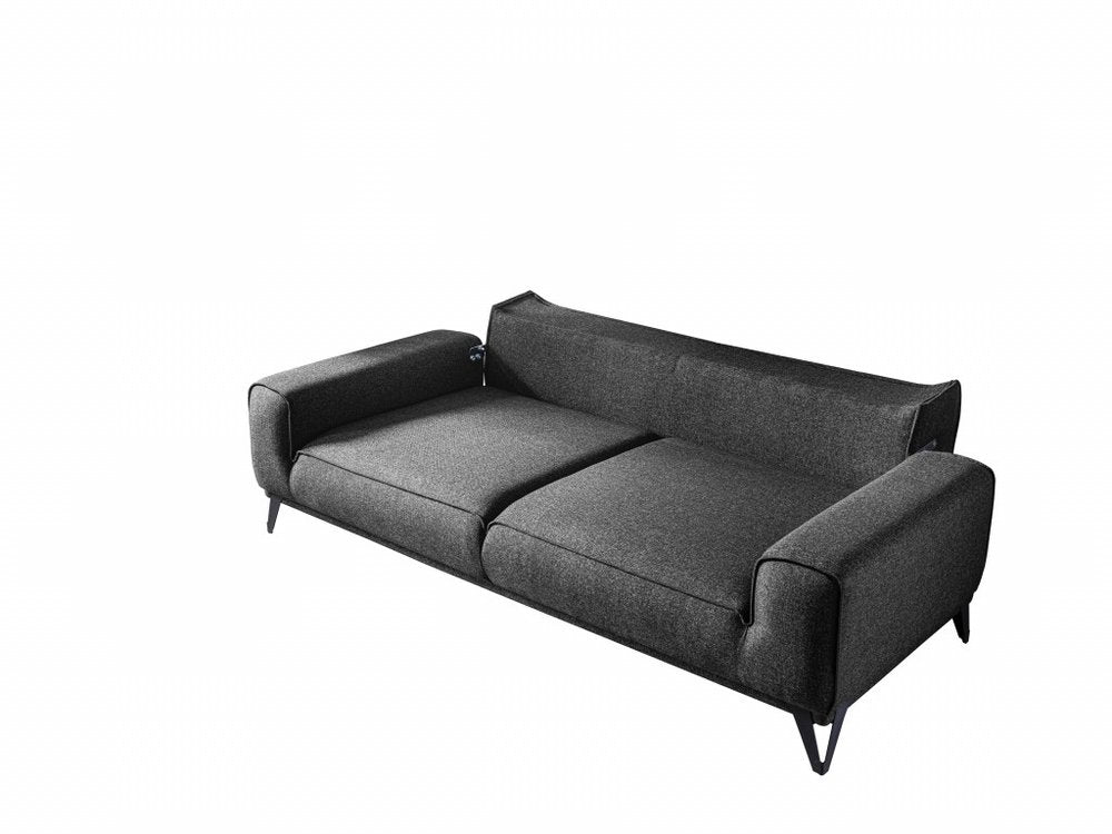 Dark Gray Linen Sleeper Sofa and Toss Pillows with Silver Legs