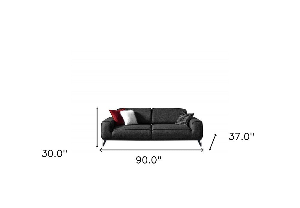 Dark Gray Linen Sleeper Sofa and Toss Pillows with Silver Legs