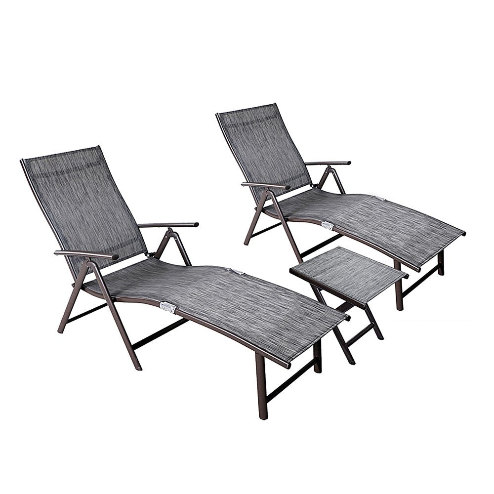 Set of Two Gray Steel Five Position Adjustable Outdoor Stacking Chaise Lounges