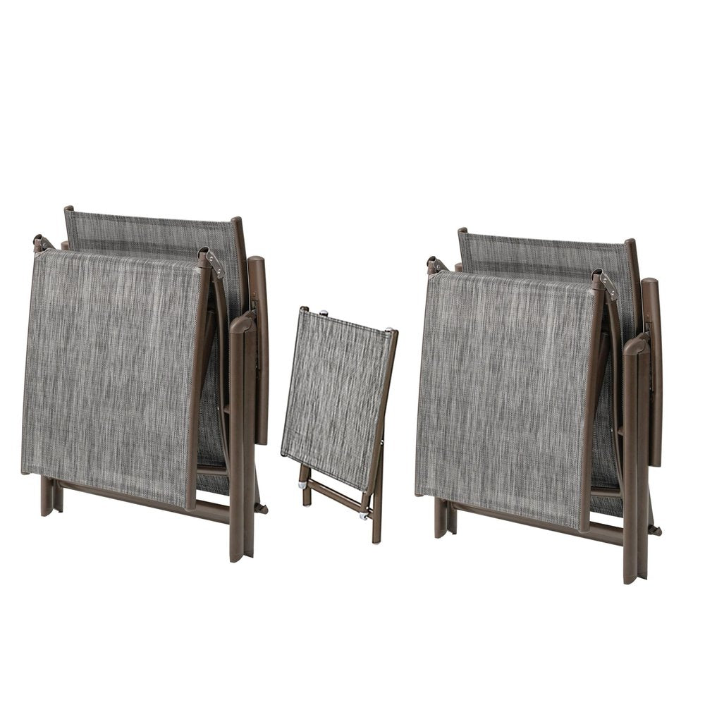 Set of Two Gray Steel Five Position Adjustable Outdoor Stacking Chaise Lounges