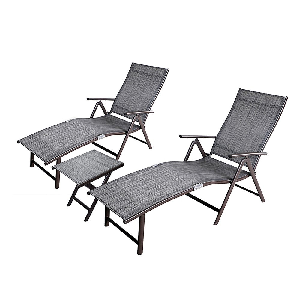 Set of Two Gray Steel Five Position Adjustable Outdoor Stacking Chaise Lounges