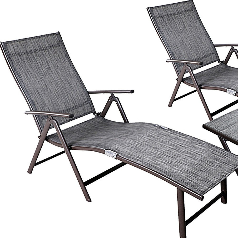 Set of Two Gray Steel Five Position Adjustable Outdoor Stacking Chaise Lounges