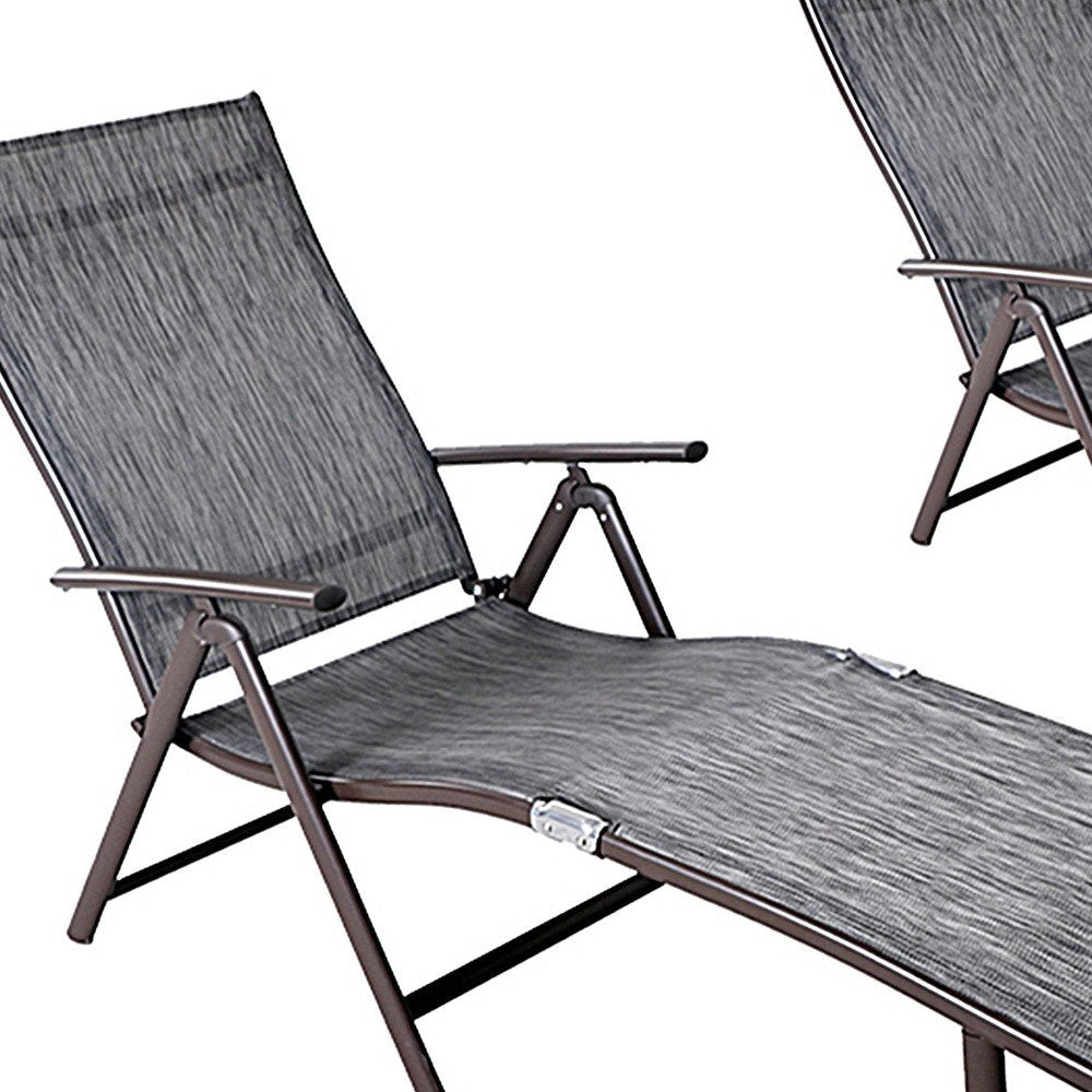 Set of Two Gray Steel Five Position Adjustable Outdoor Stacking Chaise Lounges