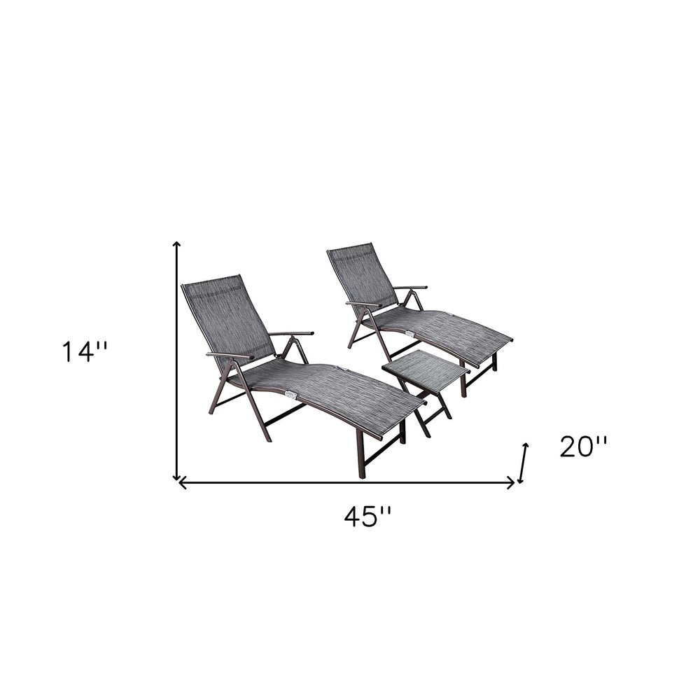 Set of Two Gray Steel Five Position Adjustable Outdoor Stacking Chaise Lounges