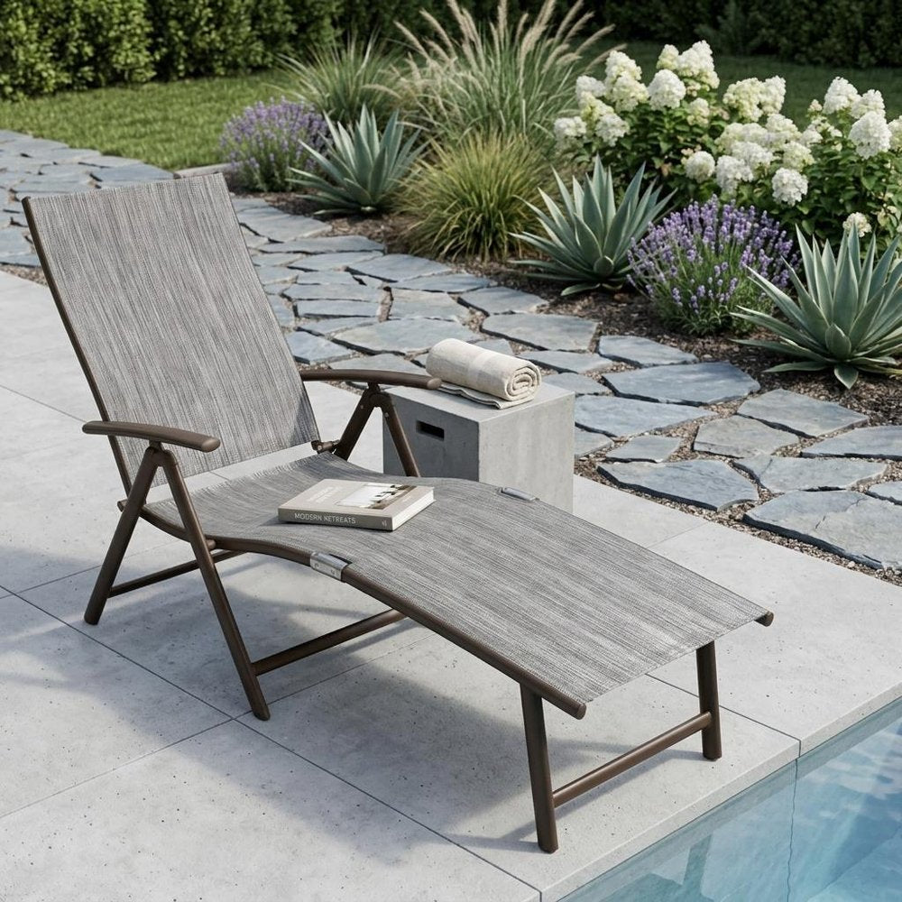 Gray Steel Six Position Adjustable Outdoor Chaise Lounge - 45-inch