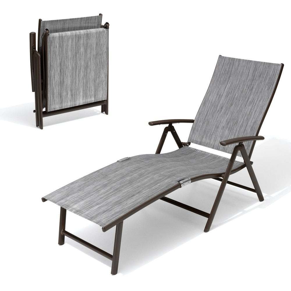 Gray Steel Six Position Adjustable Outdoor Chaise Lounge - 45-inch