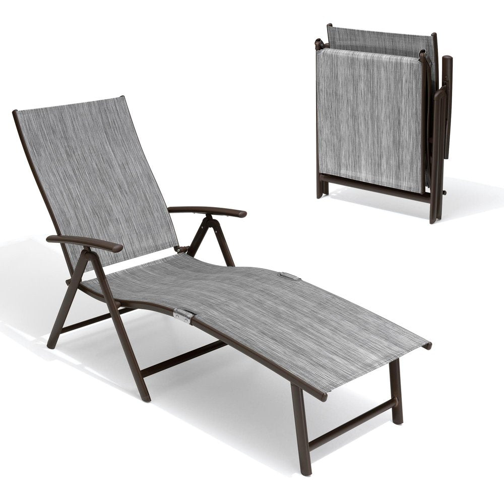 Gray Steel Six Position Adjustable Outdoor Chaise Lounge - 45-inch