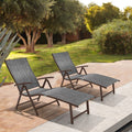 Set of Two Gray Steel Six Position Adjustable Outdoor Chaise Lounges