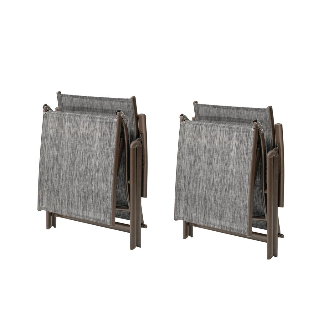 Set of Two Gray Steel Six Position Adjustable Outdoor Chaise Lounges