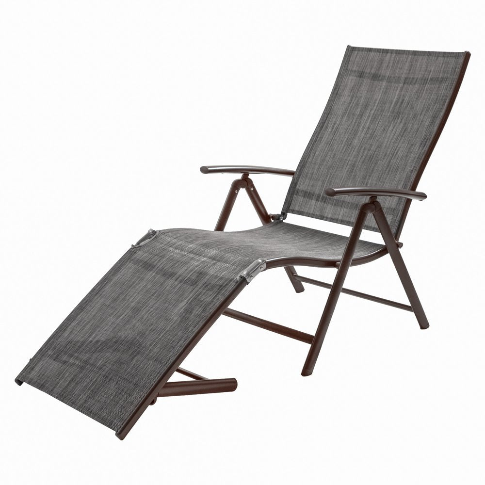 Set of Two Gray Steel Six Position Adjustable Outdoor Chaise Lounges