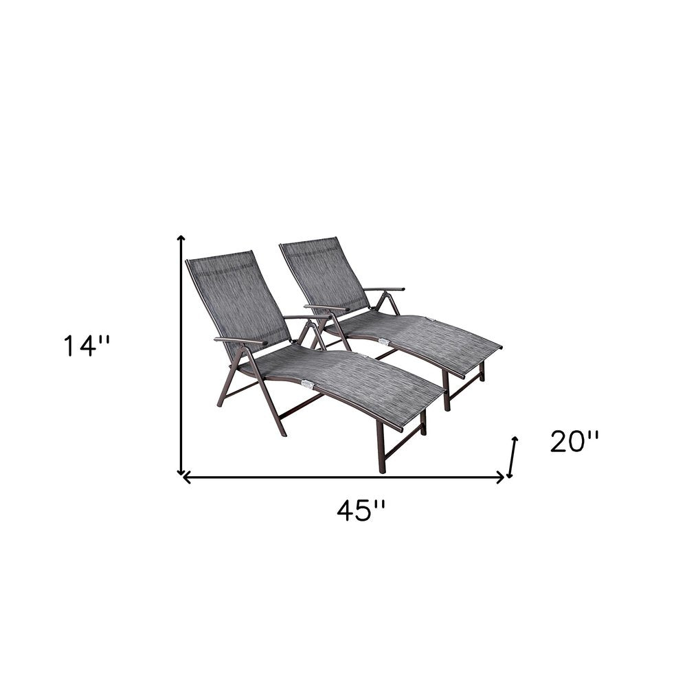 Set of Two Gray Steel Six Position Adjustable Outdoor Chaise Lounges
