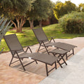 Set of Two Brown Steel Six Position Adjustable Outdoor Chaise Lounges