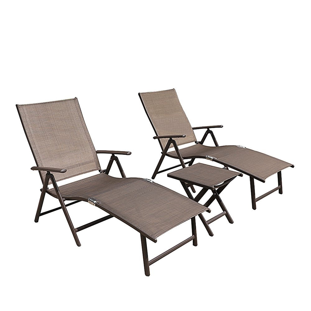 Set of Two Brown Steel Six Position Adjustable Outdoor Chaise Lounges
