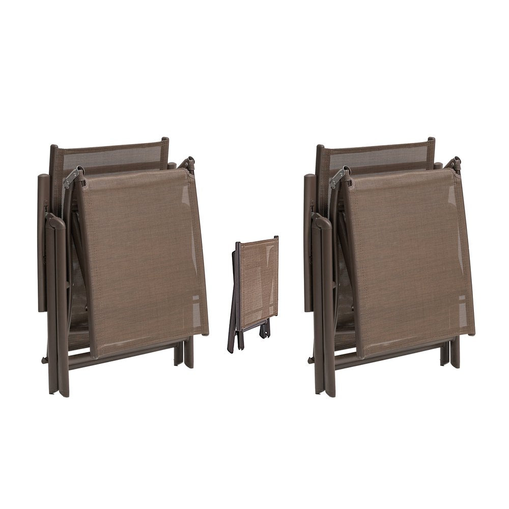 Set of Two Brown Steel Six Position Adjustable Outdoor Chaise Lounges