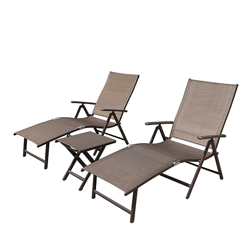 Set of Two Brown Steel Six Position Adjustable Outdoor Chaise Lounges