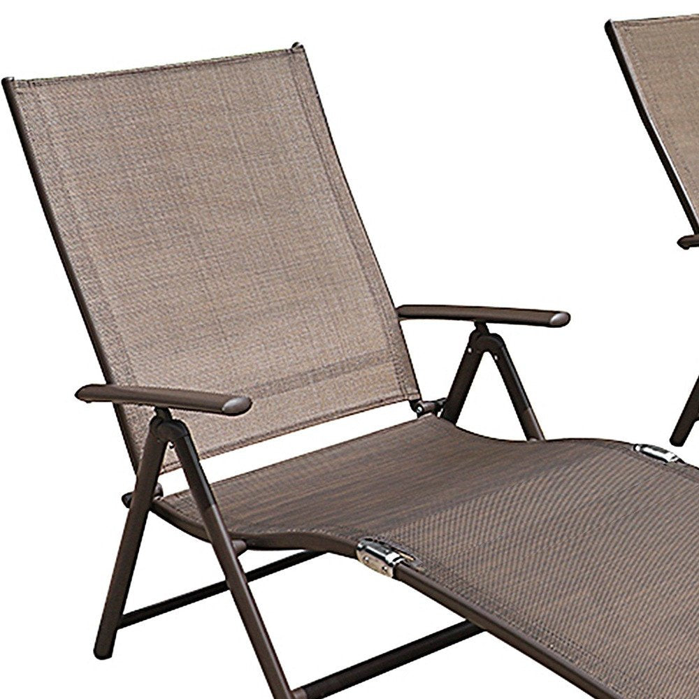 Set of Two Brown Steel Six Position Adjustable Outdoor Chaise Lounges