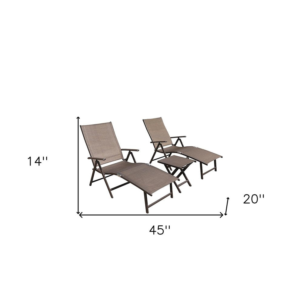 Set of Two Brown Steel Six Position Adjustable Outdoor Chaise Lounges