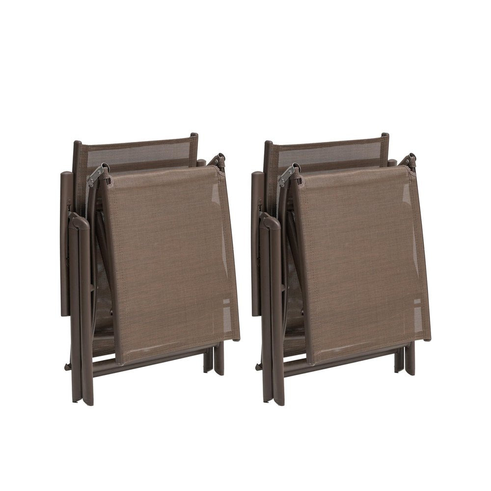 Set of Two Brown Steel Six Position Adjustable Outdoor Chaise Lounges