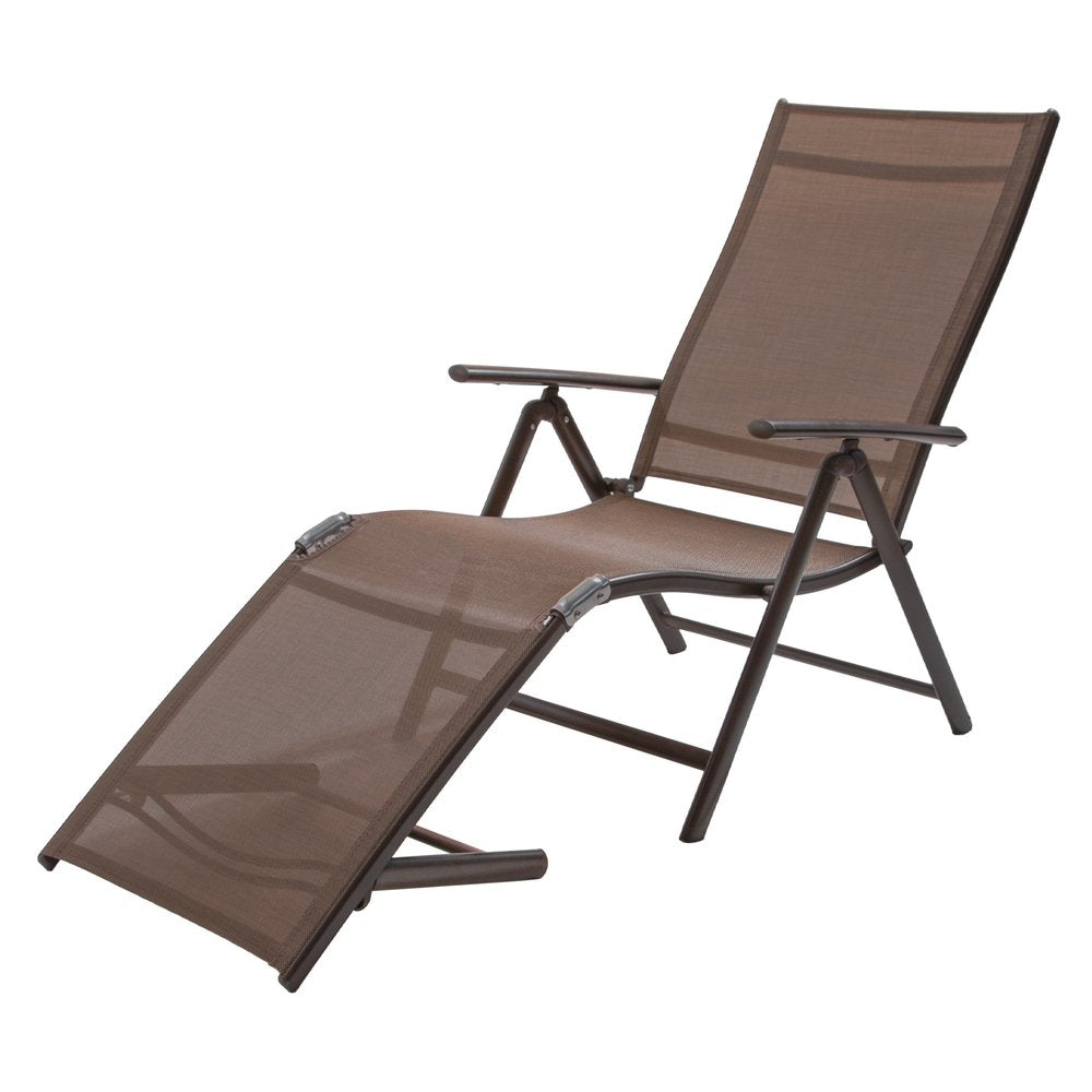 Set of Two Brown Steel Six Position Adjustable Outdoor Chaise Lounges