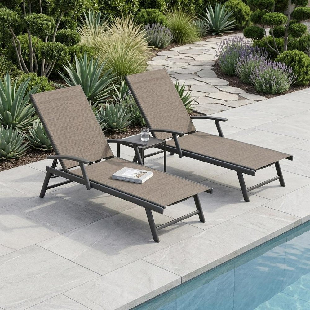 Espresso Aluminum Eight Position Adjustable Outdoor Folding Chaise Lounge