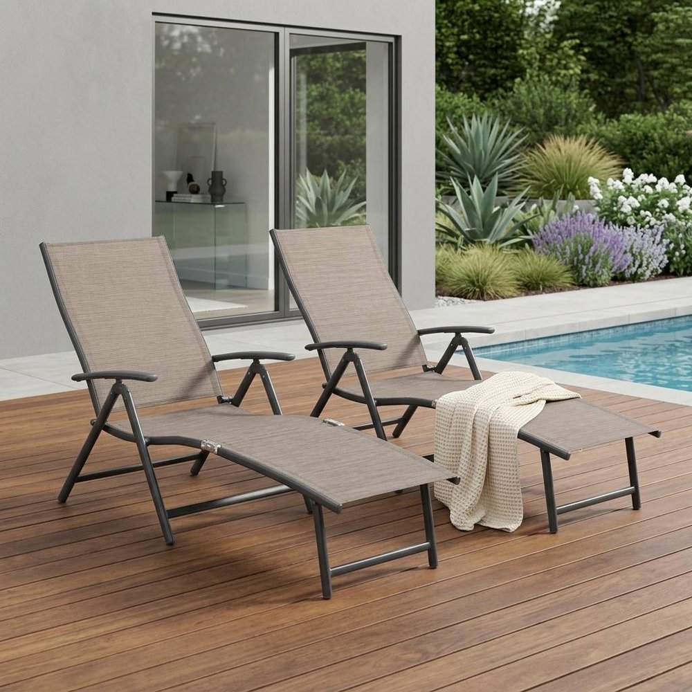 Espresso Aluminum Eight Position Adjustable Outdoor Folding Chaise Lounge