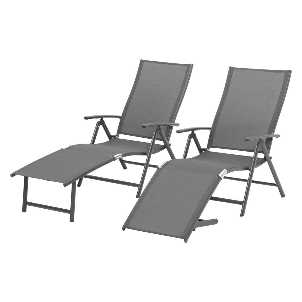 Set of Two Gray Aluminum Six Position Adjustable Outdoor Chaise Lounges
