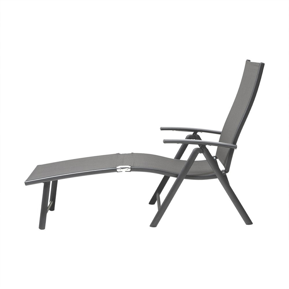 Set of Two Gray Aluminum Six Position Adjustable Outdoor Chaise Lounges