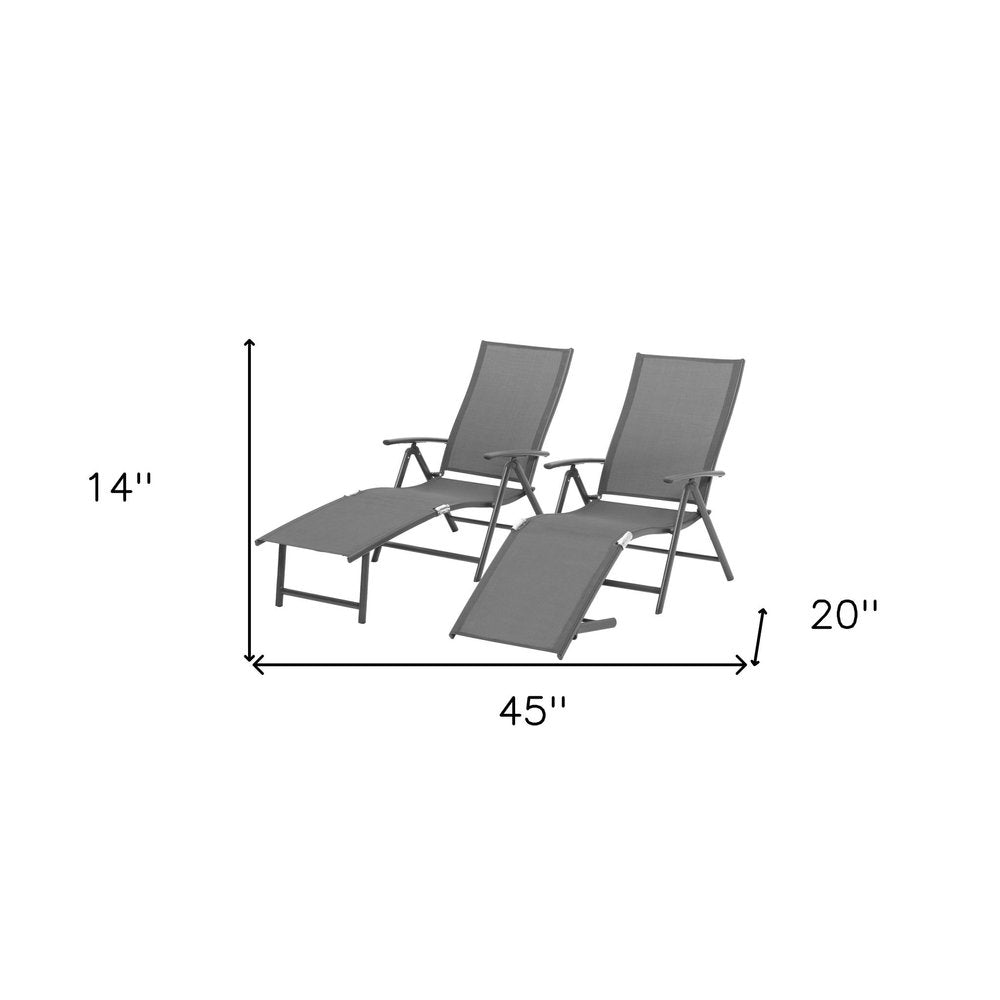 Set of Two Gray Aluminum Six Position Adjustable Outdoor Chaise Lounges