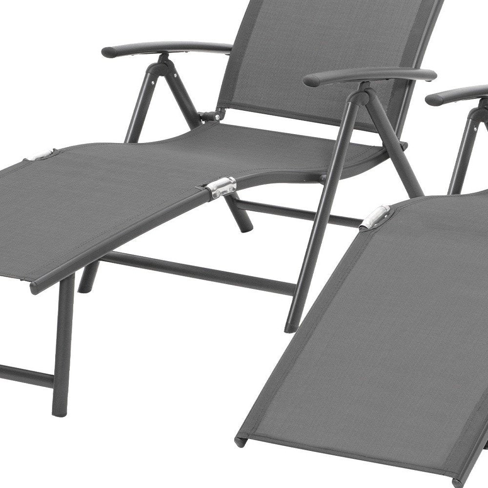 Set of Two Gray Aluminum Six Position Adjustable Outdoor Chaise Lounges