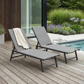 Set of Two Gray Aluminum Six Position Adjustable Outdoor Chaise Lounges