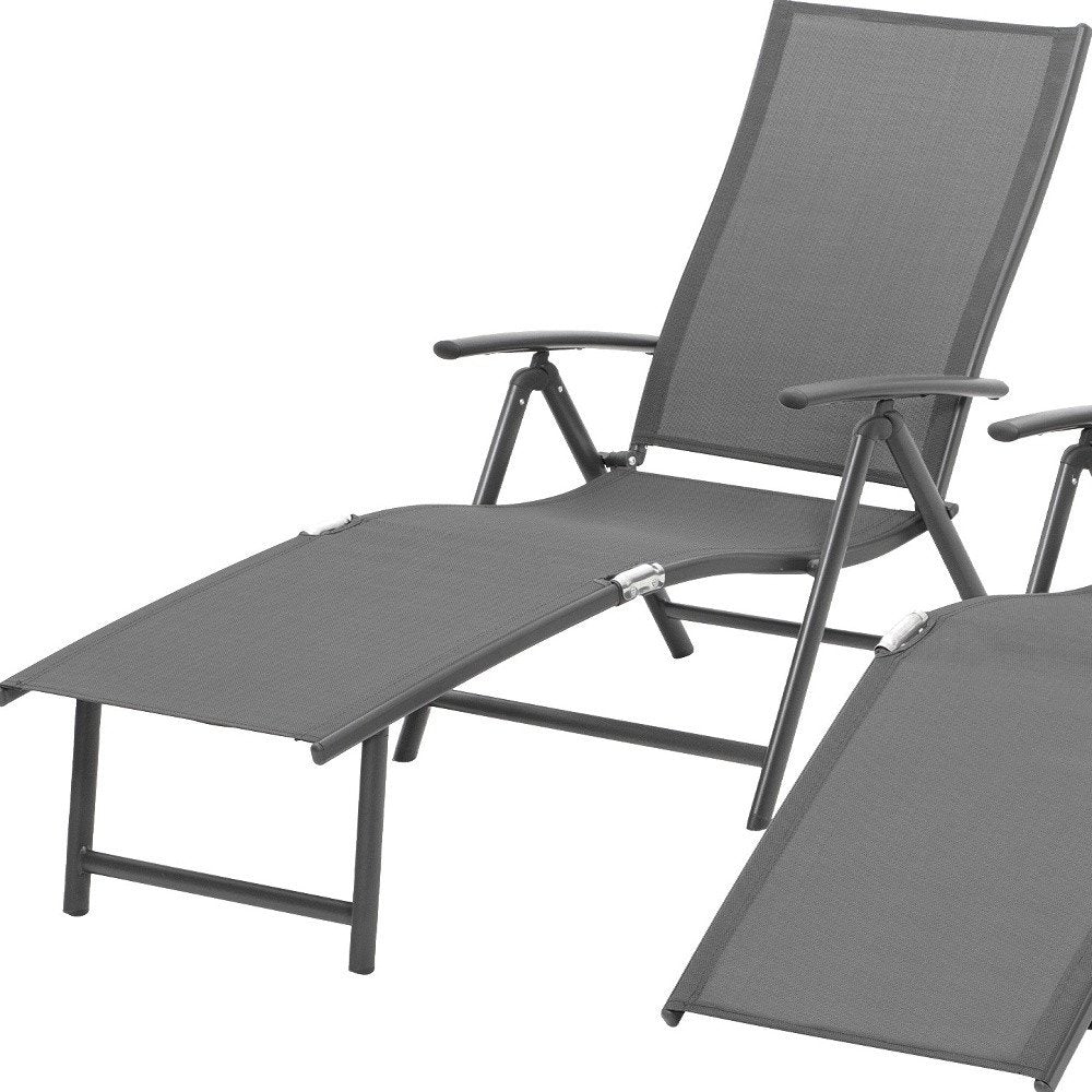 Set of Two Gray Aluminum Six Position Adjustable Outdoor Chaise Lounges