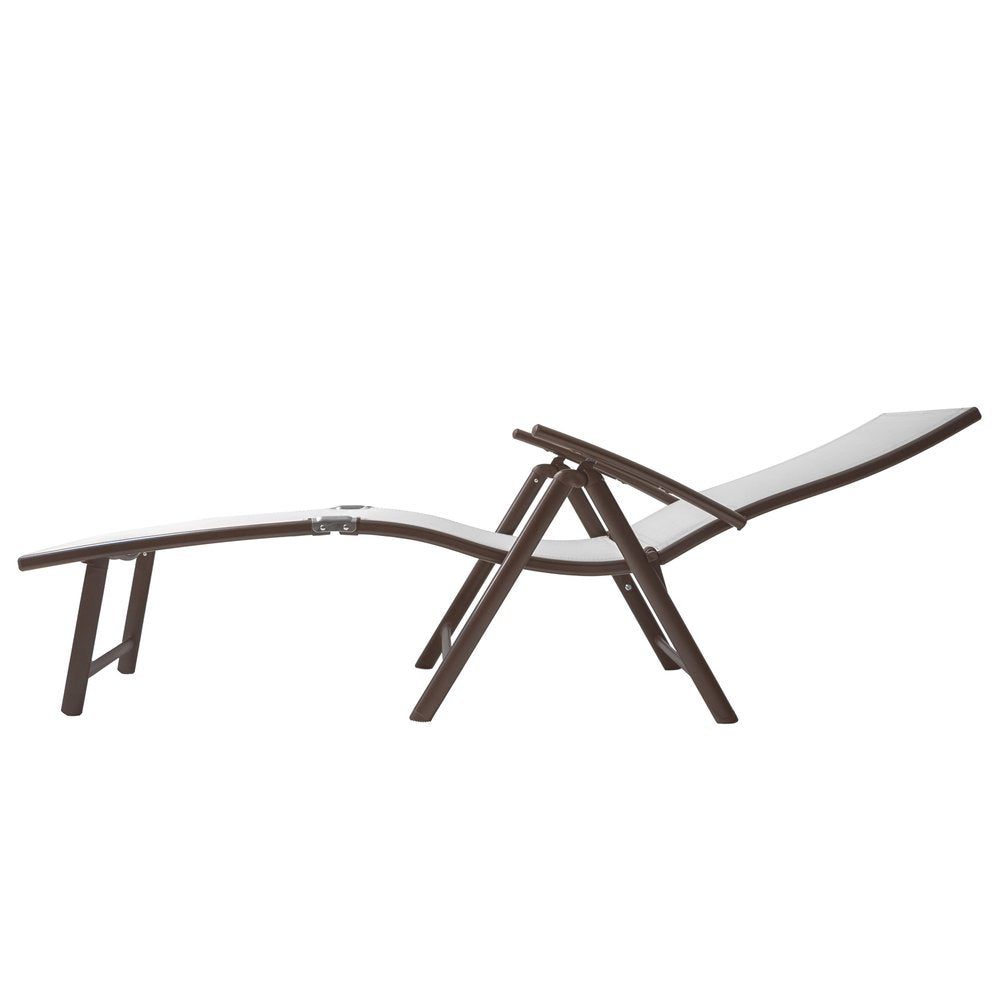 Set of Three Light Gray Steel Outdoor Folding Chaise Lounges