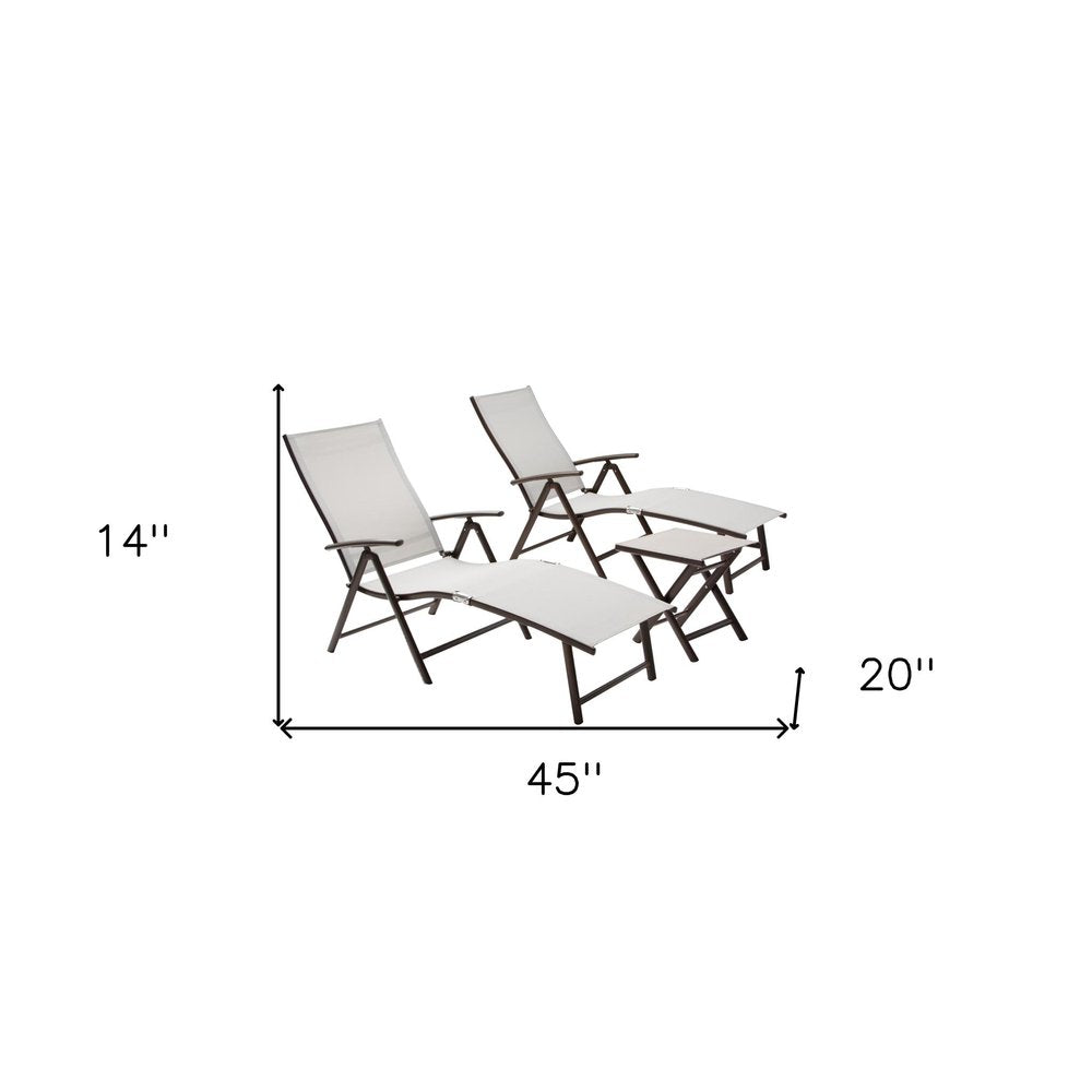 Set of Three Light Gray Steel Outdoor Folding Chaise Lounges