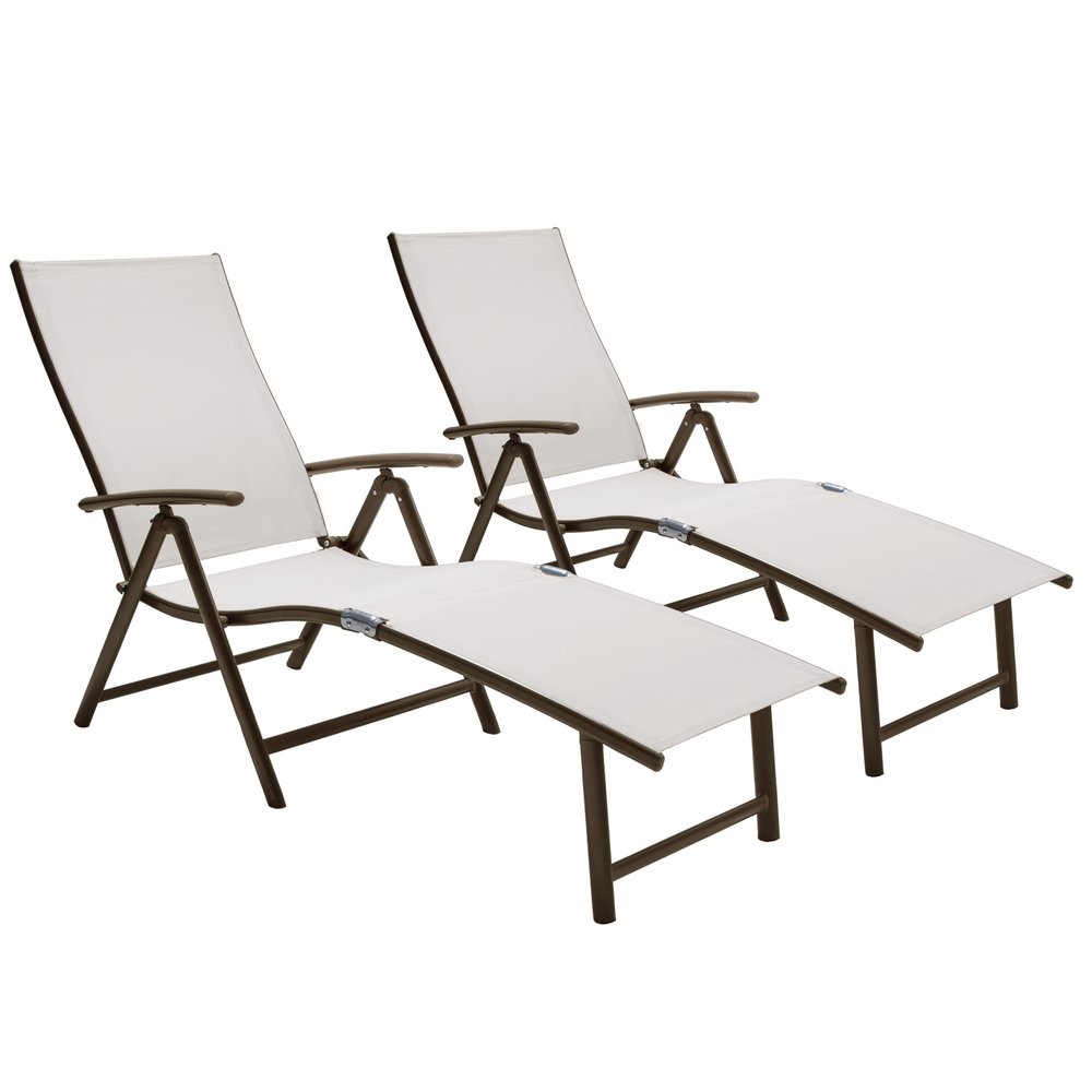 Set of Four Light Gray Steel Outdoor Folding Chaise Lounges