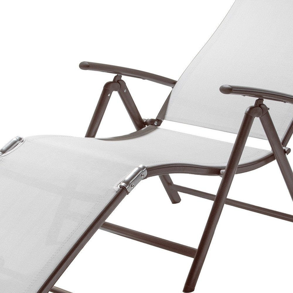 Set of Four Light Gray Steel Outdoor Folding Chaise Lounges