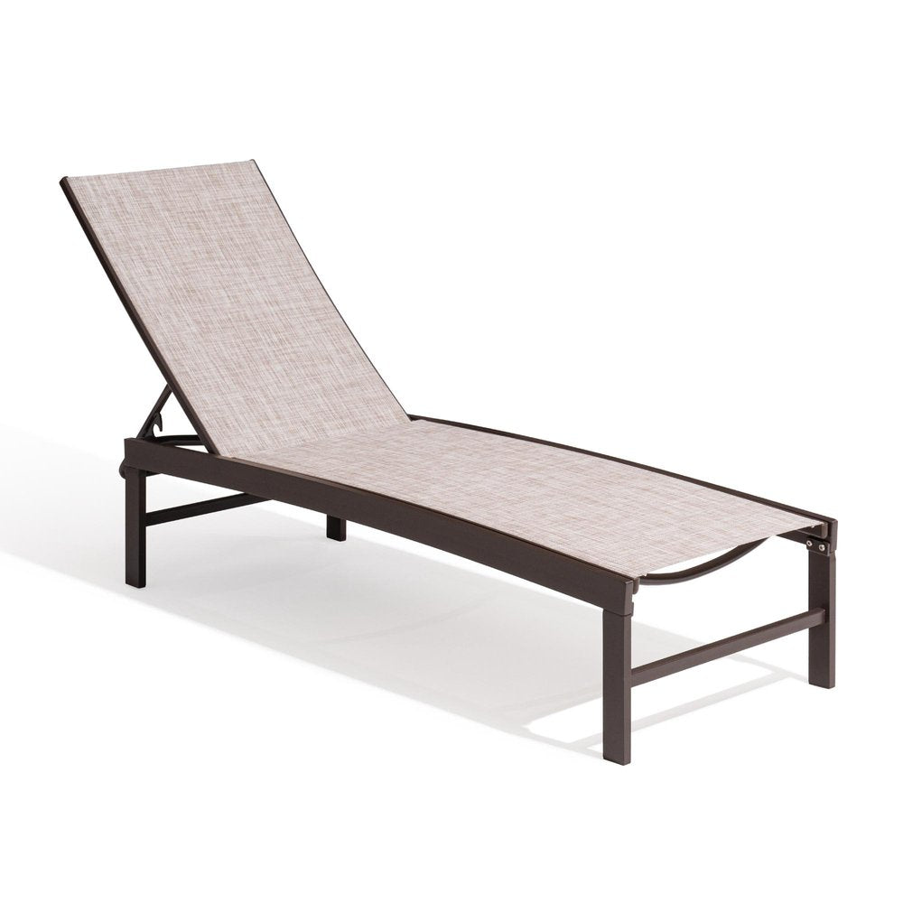 Set of Two Beige Aluminum Five Position Adjustable Outdoor Chaise Lounges