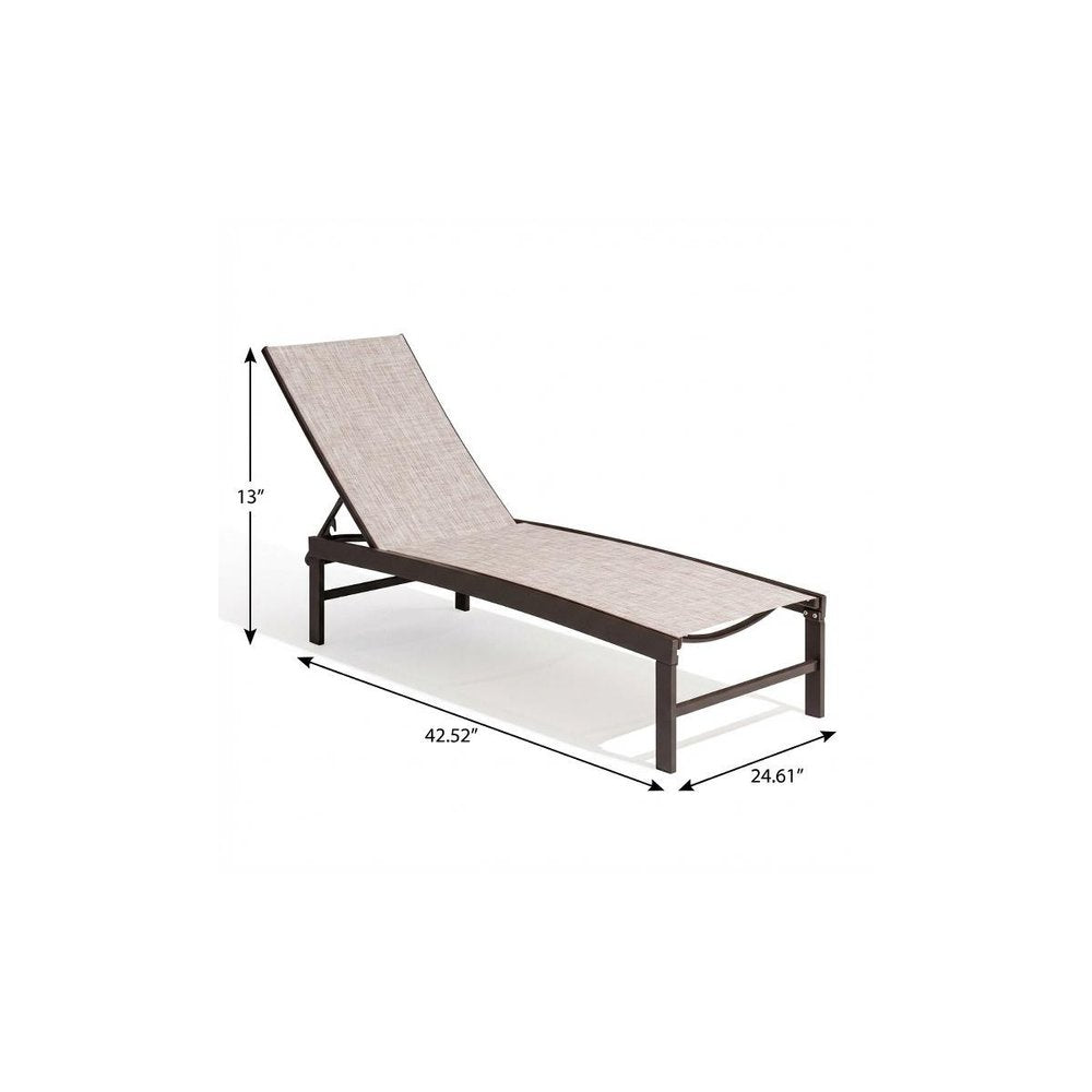 Set of Two Beige Aluminum Five Position Adjustable Outdoor Chaise Lounges