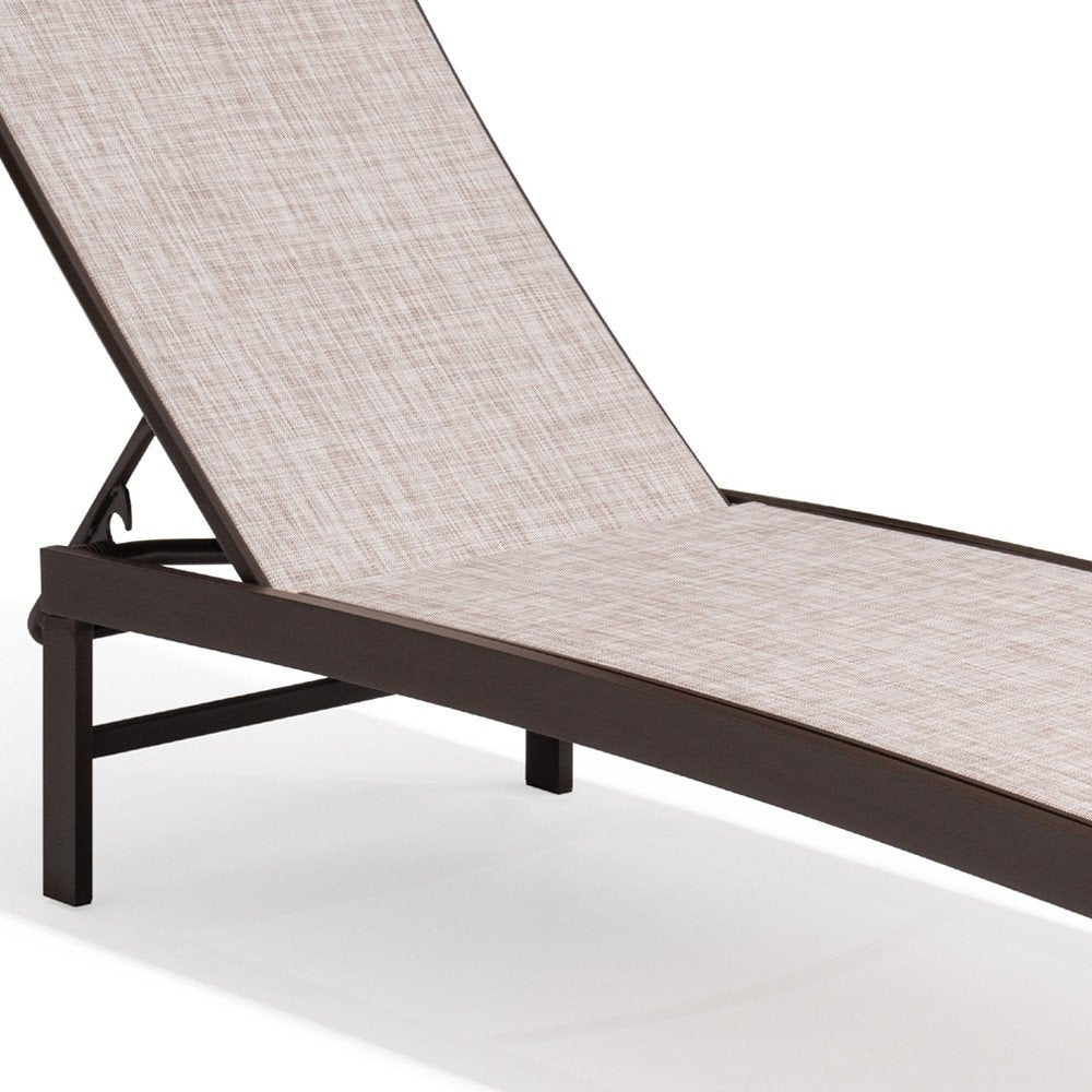 Set of Two Beige Aluminum Five Position Adjustable Outdoor Chaise Lounges