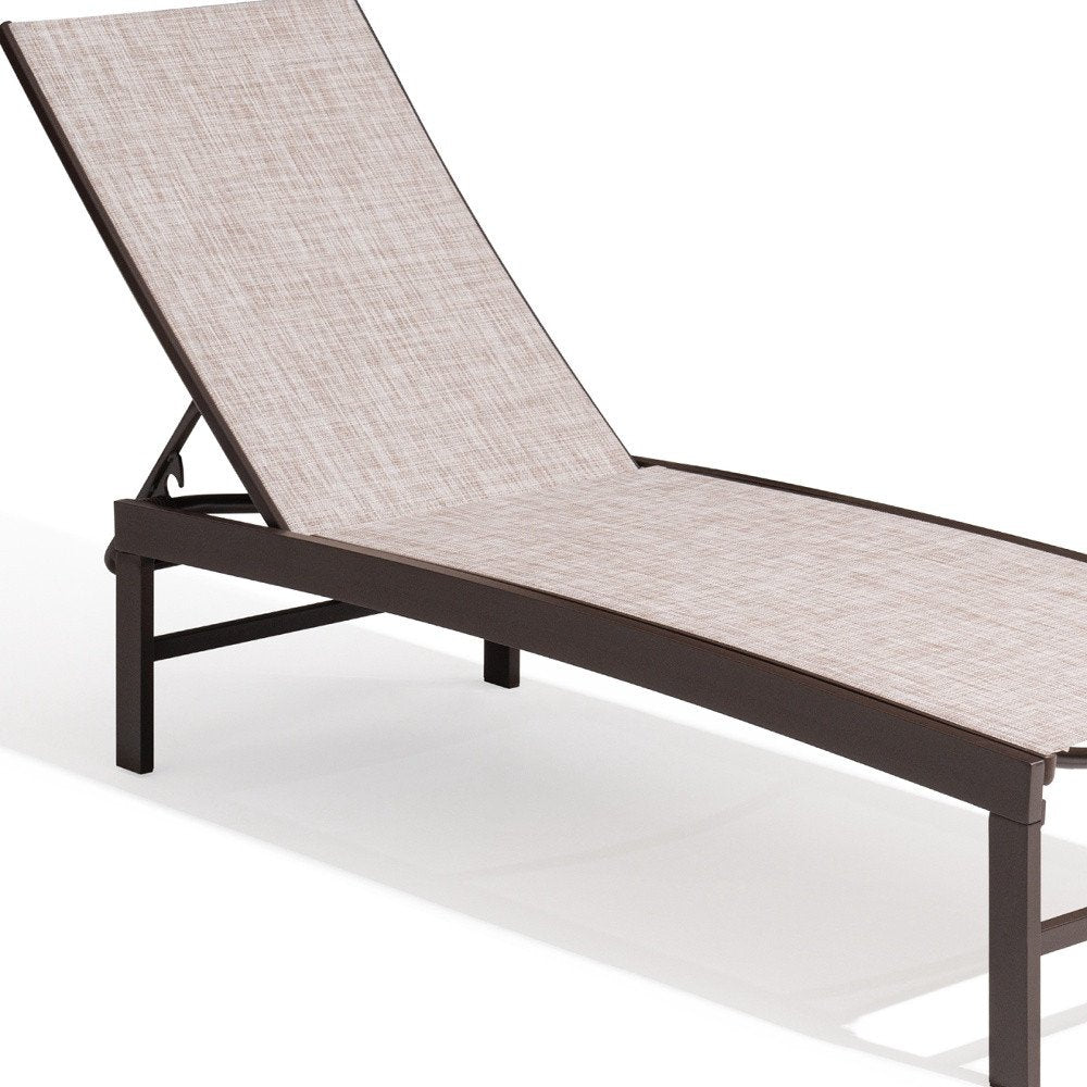 Set of Two Beige Aluminum Five Position Adjustable Outdoor Chaise Lounges