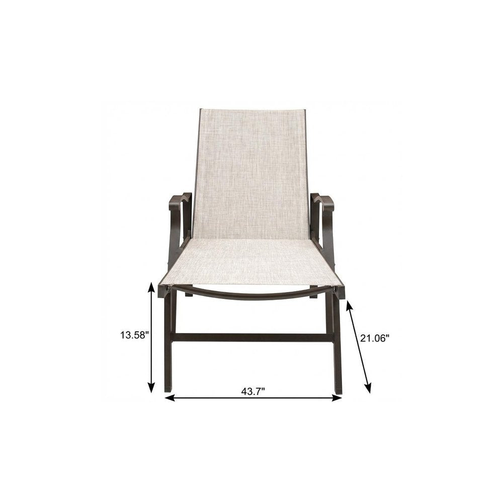 Set of Two Beige Aluminum Five Position Adjustable Outdoor Chaise Lounges