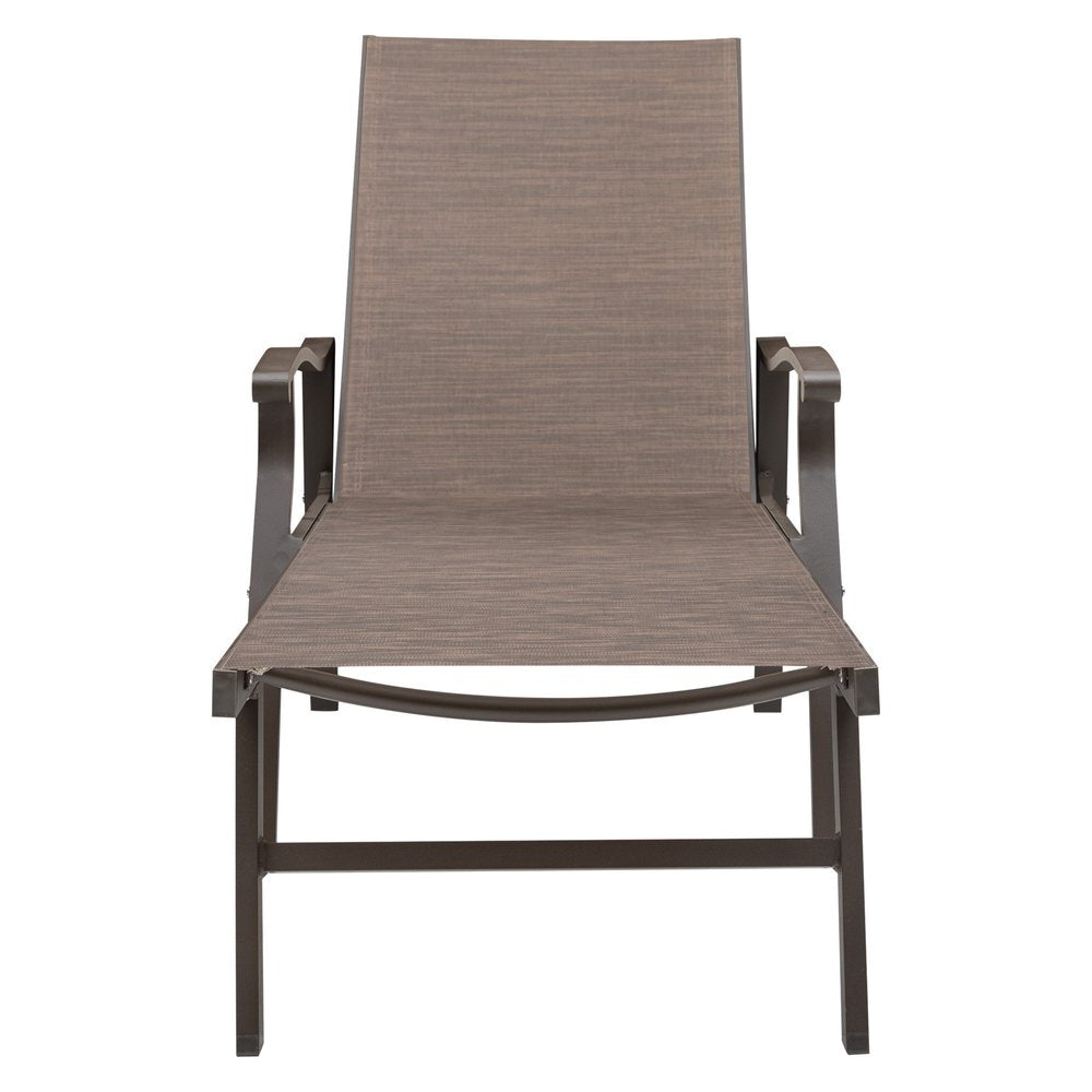 Set of Two Brown Steel Six Position Adjustable Outdoor Chaise Lounges