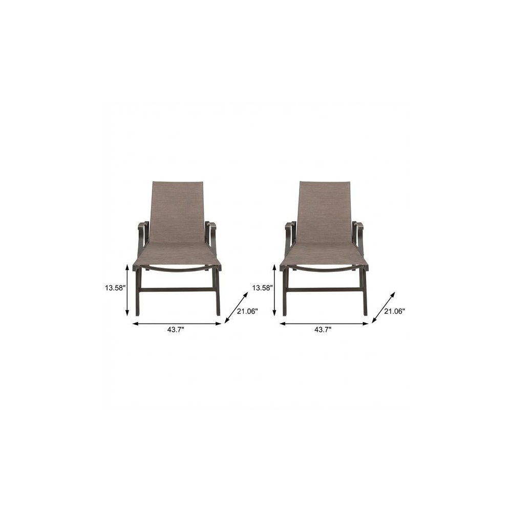 Set of Two Brown Steel Six Position Adjustable Outdoor Chaise Lounges