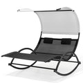 Black Aluminum Six Position Adjustable Outdoor Chaise Lounge with Canopy